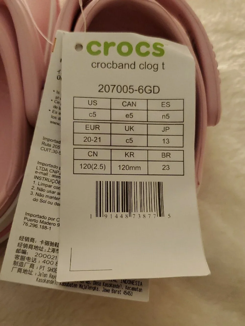 Crocs Crocband Clog Toddler Shoes Pink White Size C5 NWT